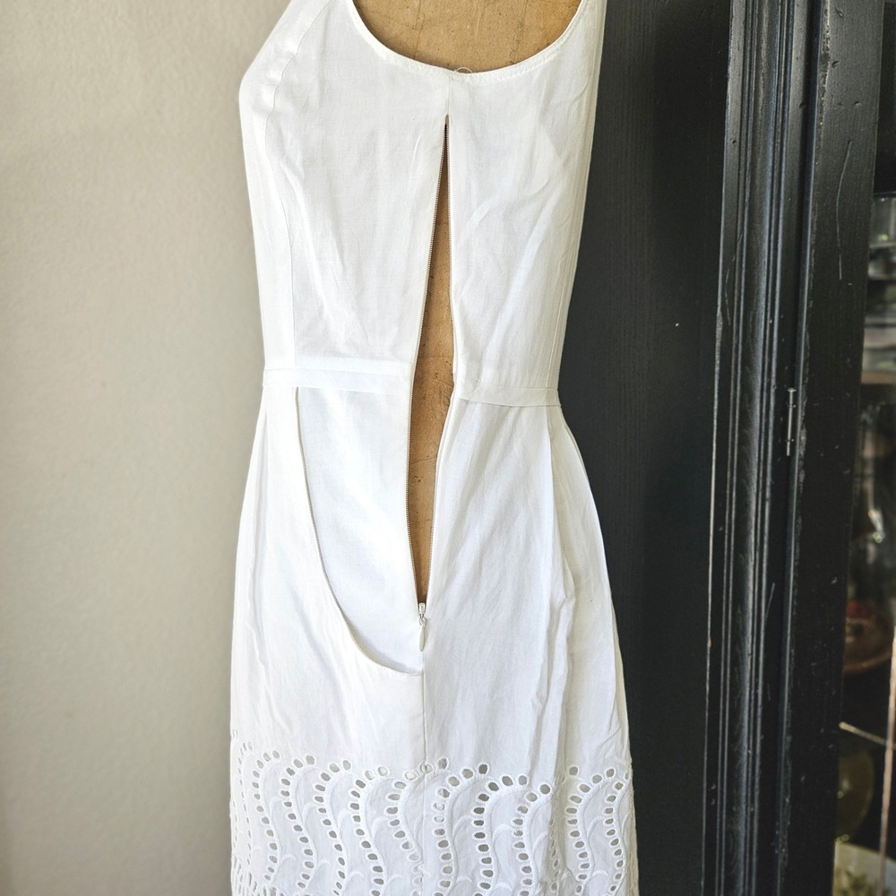 J.Crew White Eyelet Cotton Fit Flare Dress Sleeveless Pockets Size 2 - Picture 4 of 7